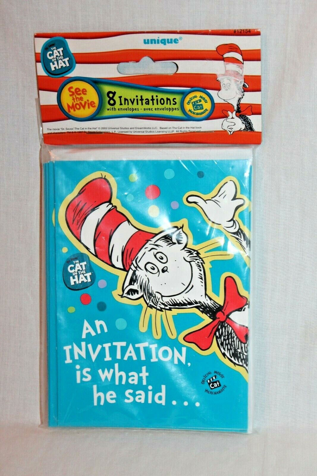 NEW IN PACKAGE CAT IN THE HAT 8- INVITATIONS PARTY SUPPLIES