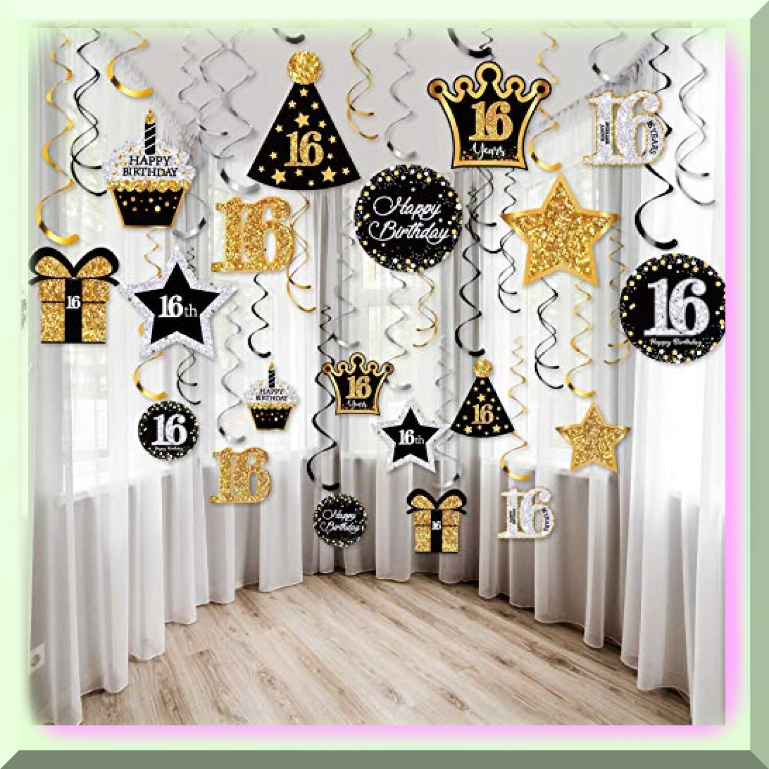 Sweet 16 Metallic Decor Set with Cards and Swirls