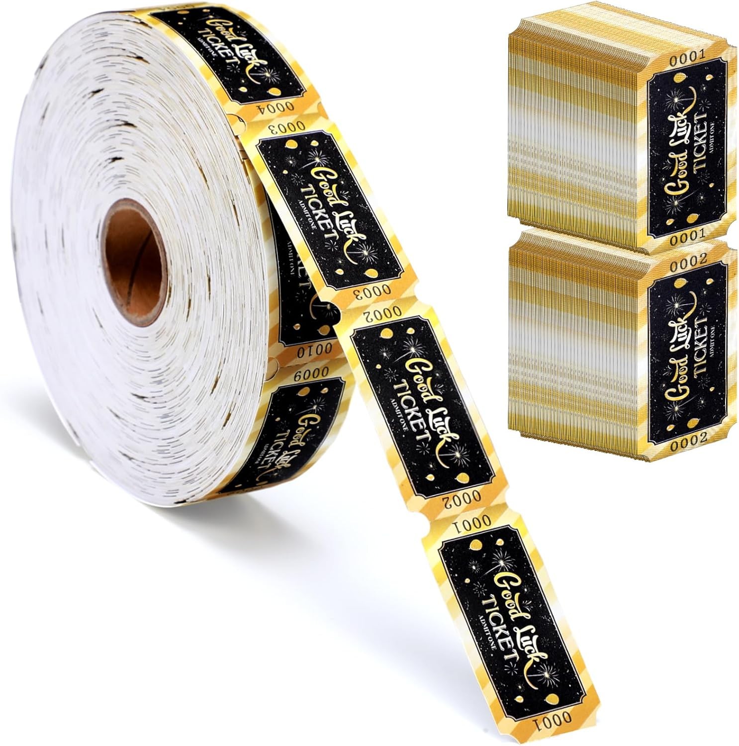 1000 Pcs Tickets Roll Single Carnival Raffle Tickets Black Golden Numbered Ca…