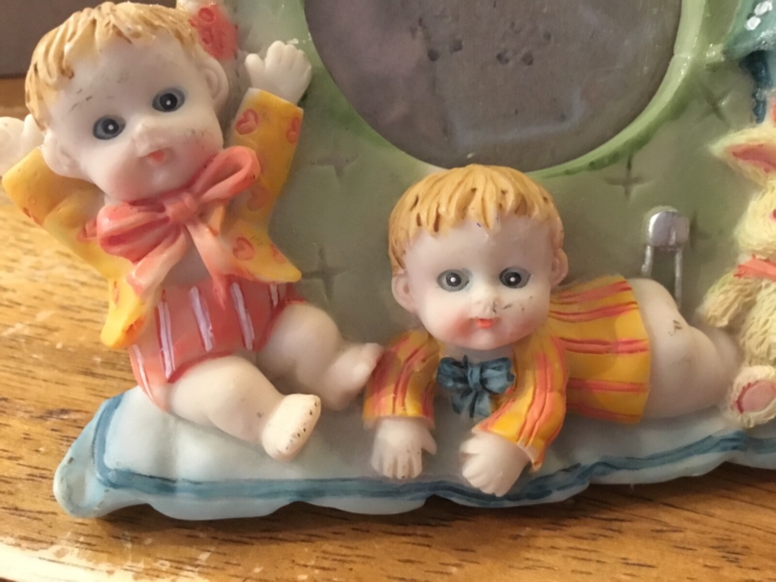 4” Tall Polyresin Picture Frame with Babies and Bunny