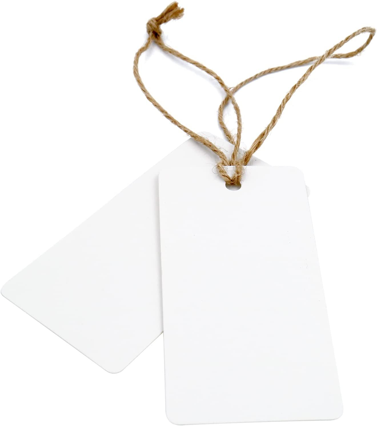 100PCS Blank Gift Tags,3.5” X 1.7” White Kraft Paper Gift Tag with String, Recta
