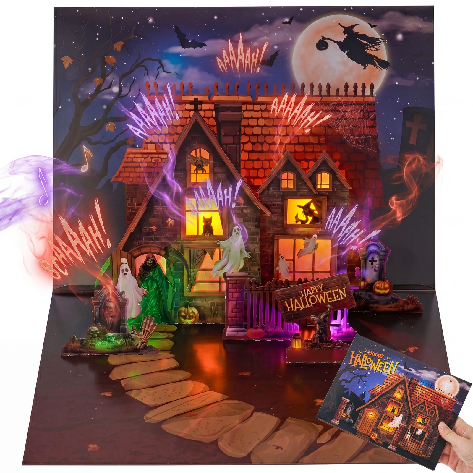 JOYIN Halloween Pop Up Card With Scary Sound and Light, 3D Gift Multicolor