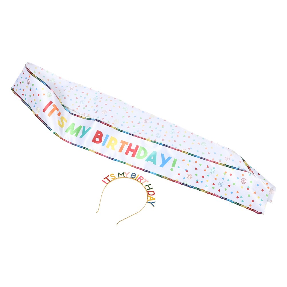 1 Set Colorful Birthday Headband and Sash Durable Zinc Alloy Party Decoration