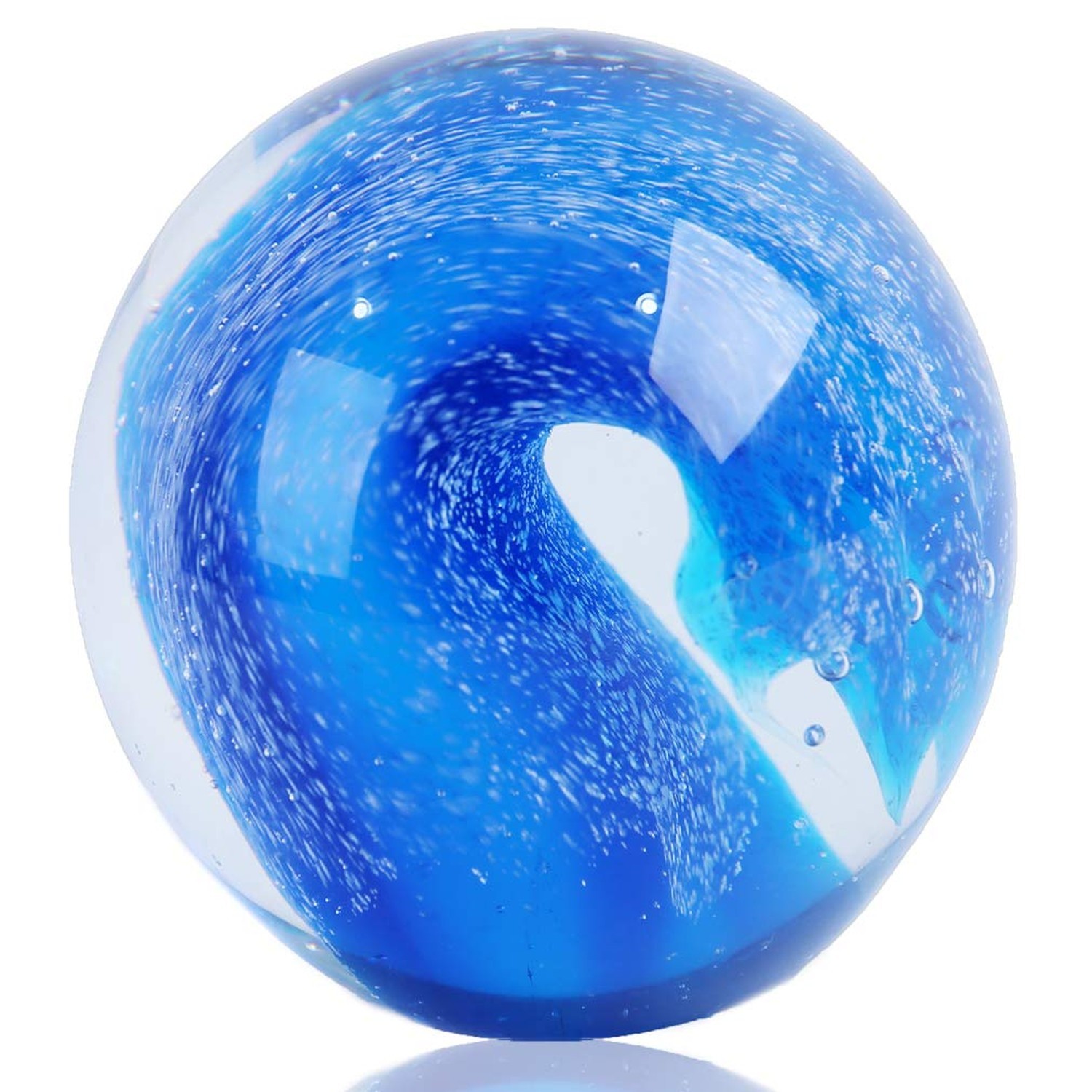 EUSTUMA Hand Blown Glass Figurines Ball Ocean Waves,Paperweight Glass Ball,Ho…
