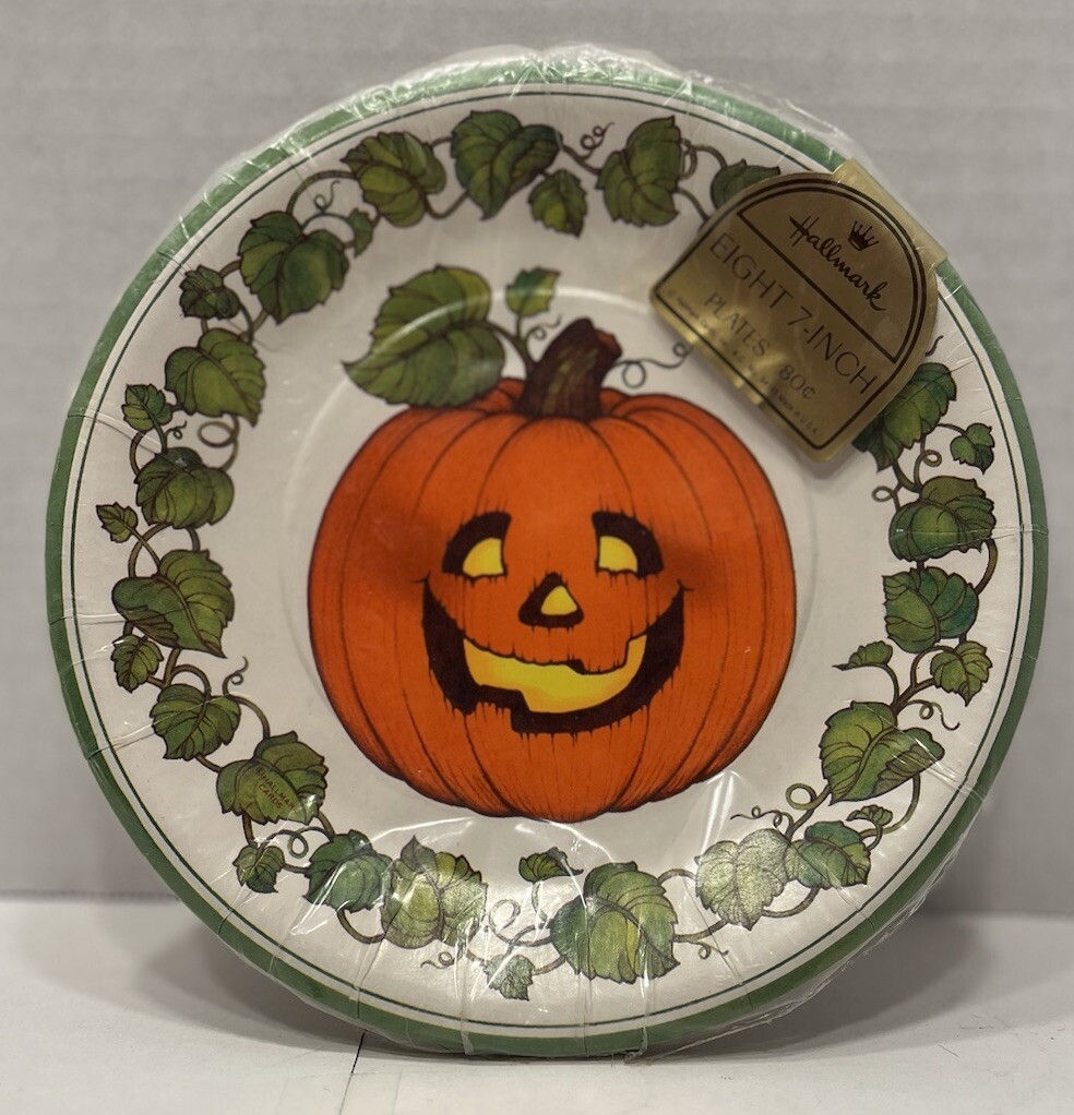 Vintage Hallmark Halloween Plates Jack O Lantern Pack Of 8 Plates 7” Sealed NOS