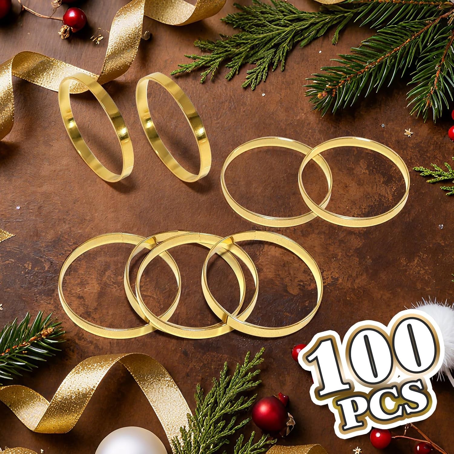 100 Pcs Gold Napkin Rings Bulk, Exquisite Round Napkin Ring Buckles, Suitable