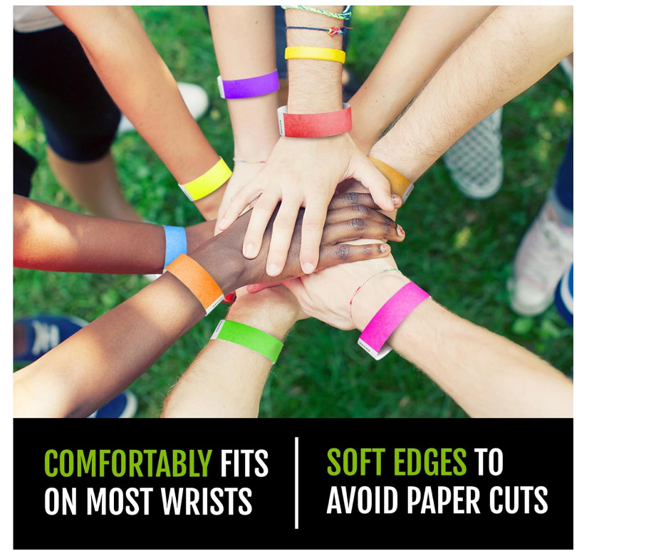 200 Wristco Tyvek Wristbands for Events, 20-Color Variety Pack Paper Wrist Bands