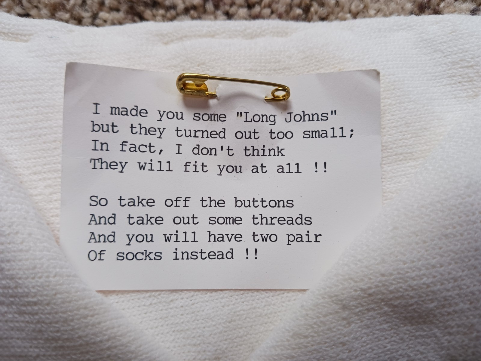 Vintage ‘LONG JOHNS’ Homemade NOVELTY GAG GIFT made from Mens Socks with Poem