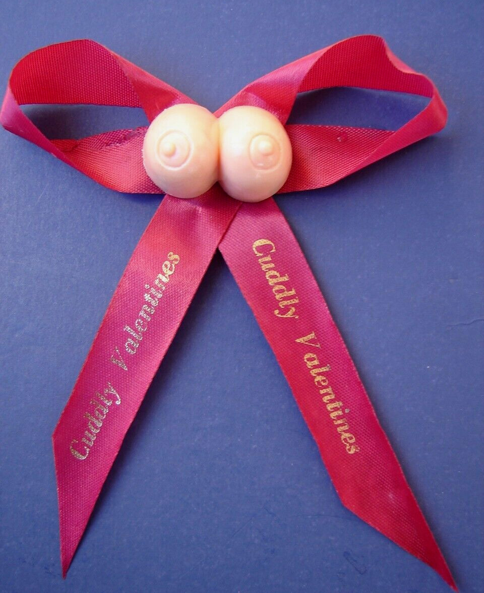 1970’S VINTAGE Cuddly Valentines Arrow Breasts Boobs Tit Ornament Pin Ribbon NOS