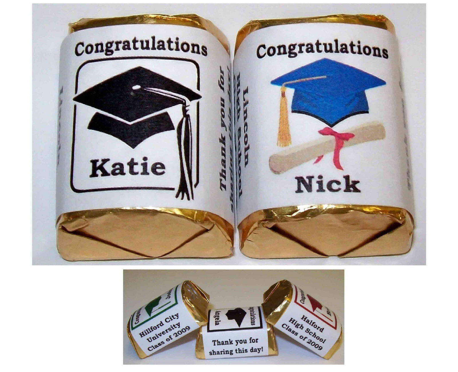 120 GRADUATION CANDY WRAPPERS PARTY FAVORS PERSONALIZED ~ MANY COLORS