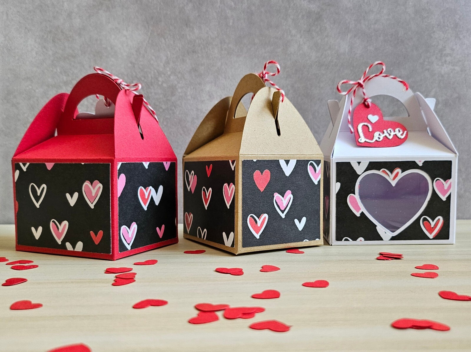Valentine’s Day Treat Boxes, Favors Treat Boxes, Gable Boxes w/Heart Window