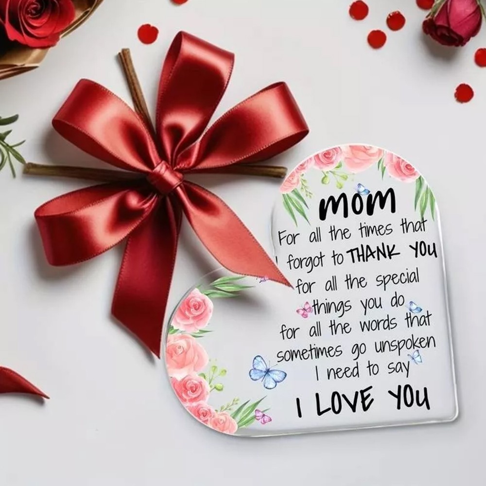 Mum Heart Shaped Acrylic Plaque Christmas Mothers Day Gift for Mom