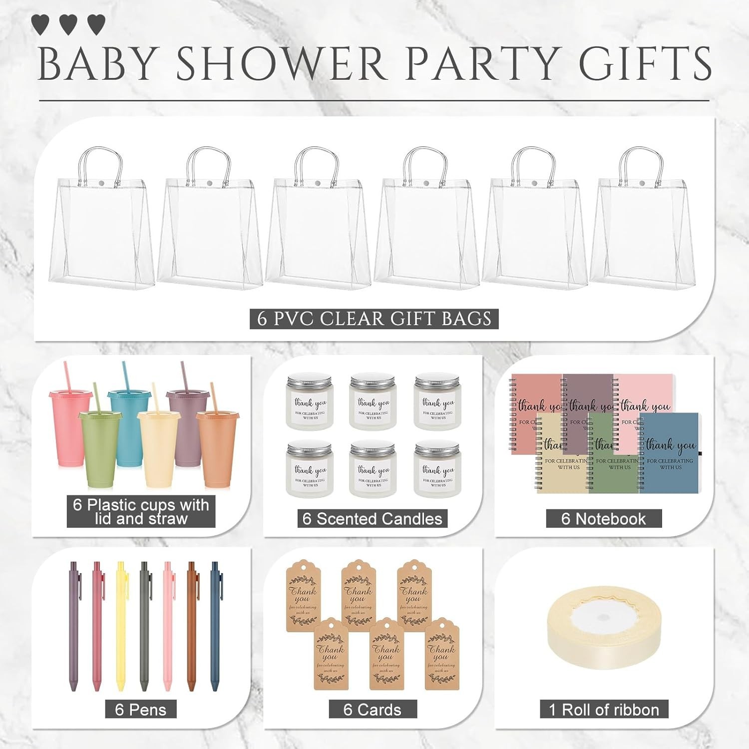 All-In-One Bridal Shower Prize Set: 6 Tumblers, Notebooks and Scented Candles