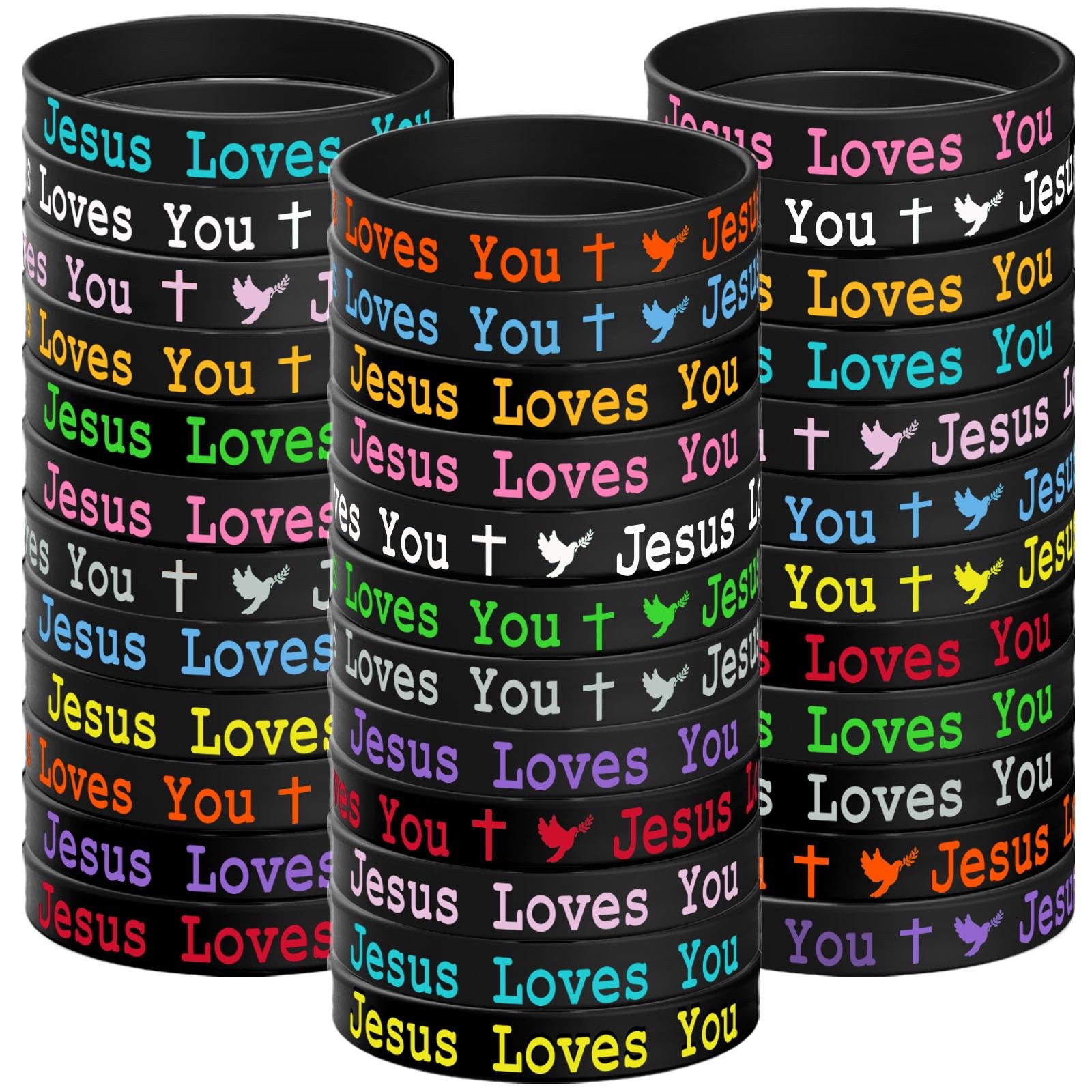36 PCS Jesus Loves You Silicone Wristbands Colorful Rubber Bracelets Christian S