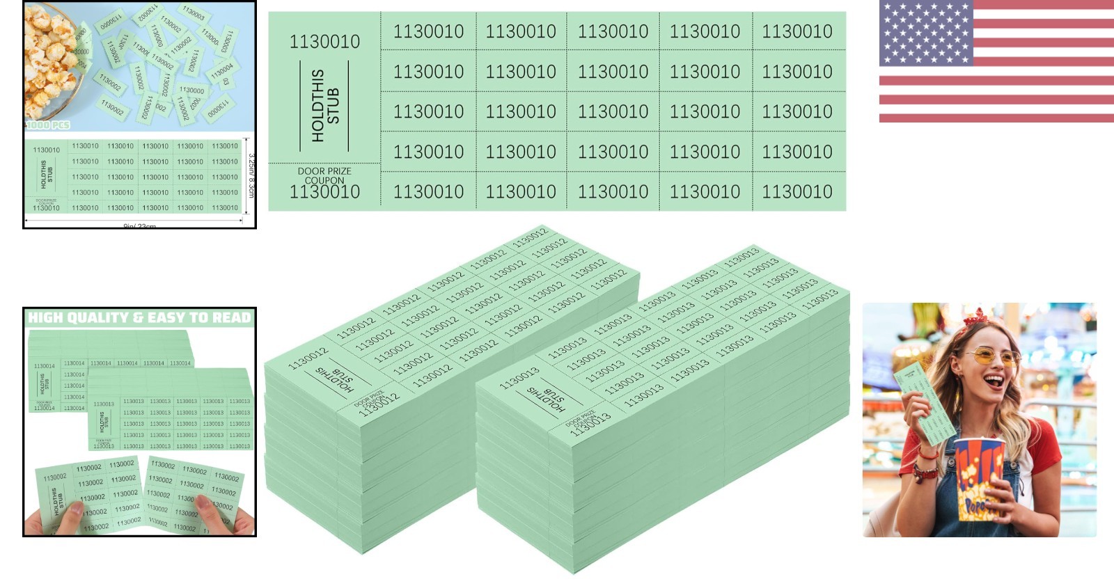 High-Visibility Light Green Raffle Tickets – 1000 Sheets Ideal for Auctions