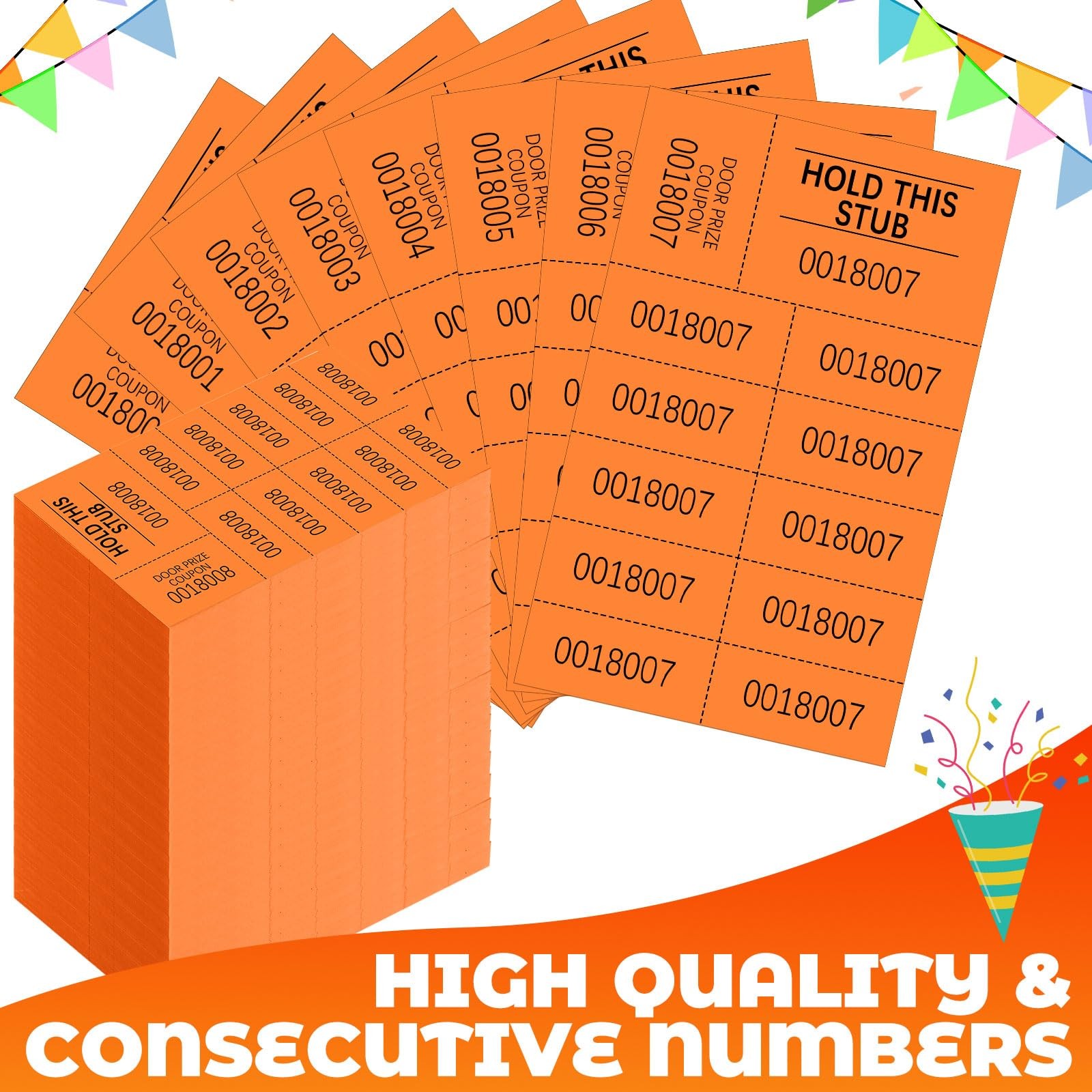 1000 Sheets Orange Raffle Tickets 10 Bid Numbers Chinese Auction Basket Event