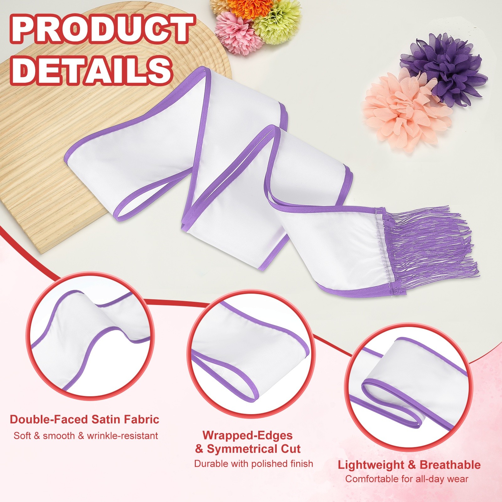 Satin Sash with Tassels, Blank Sash Pageant Ribbon for Wedding 2 Pack & Purple