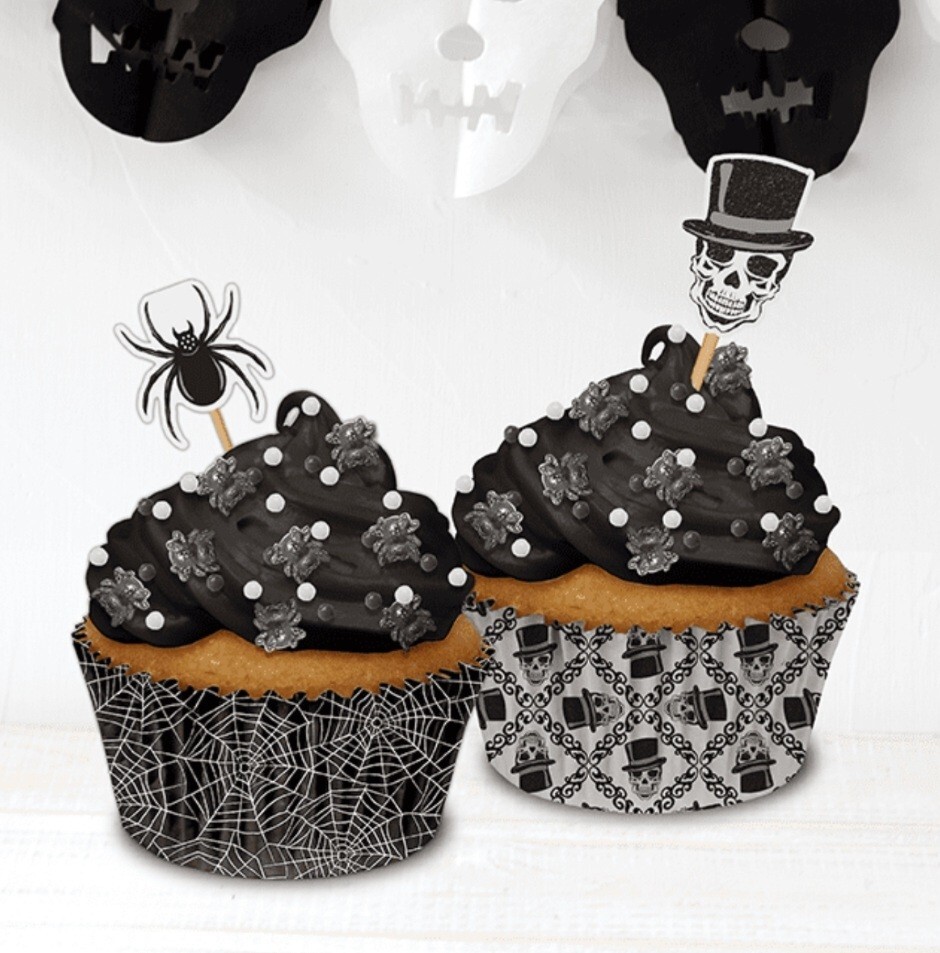 Fright Night Skulls and Spiders Halloween Party Cupcake Kit – NEW