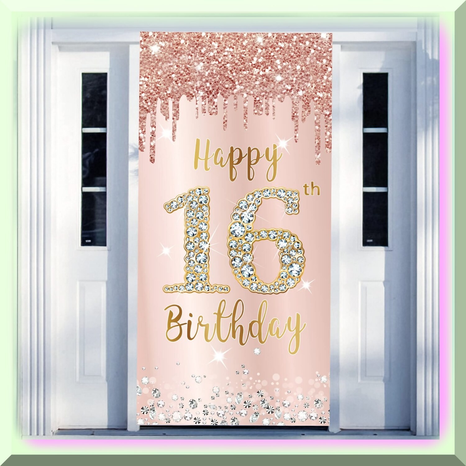 Pink Rose Gold 16th Birthday Door Decor