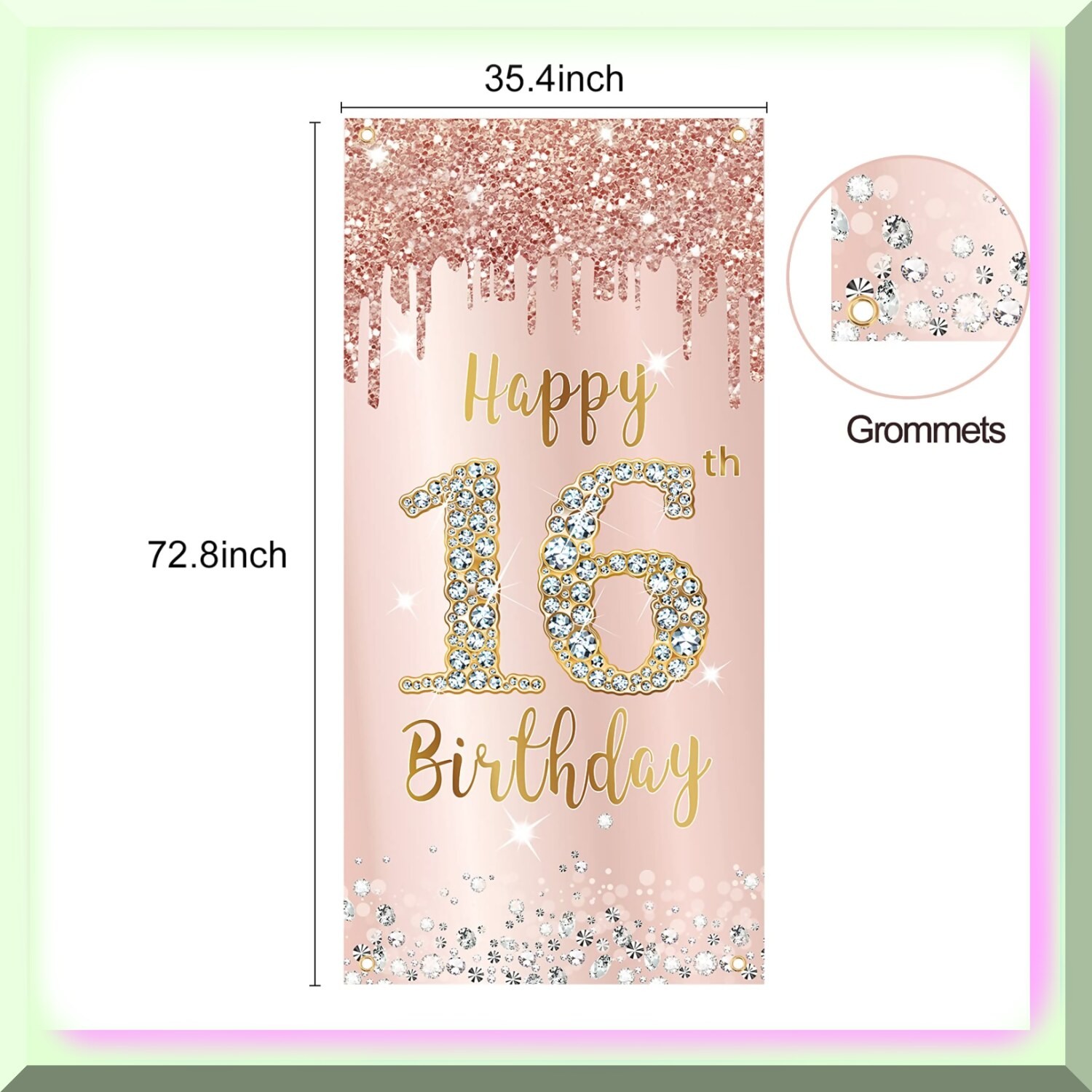 Pink Rose Gold 16th Birthday Door Decor