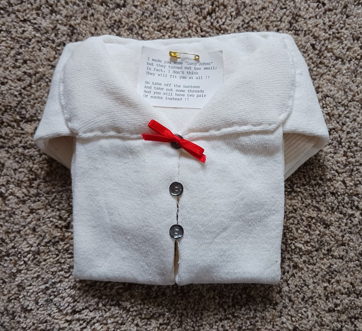 Vintage ‘LONG JOHNS’ Homemade NOVELTY GAG GIFT made from Mens Socks with Poem