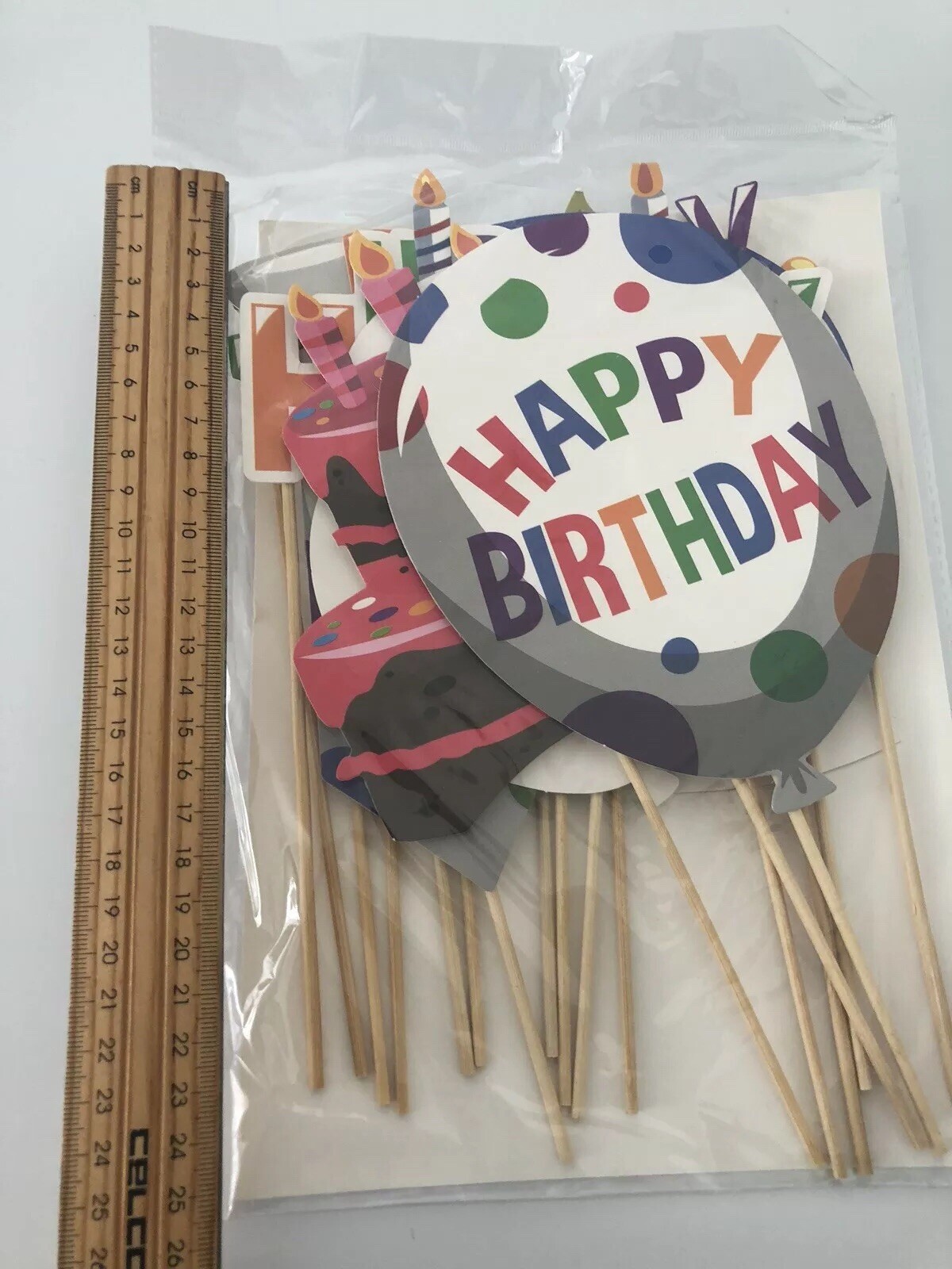 Kids Happy Birthday Party hat balloon Cake Selfie Photo Booth Prop Game Sign
