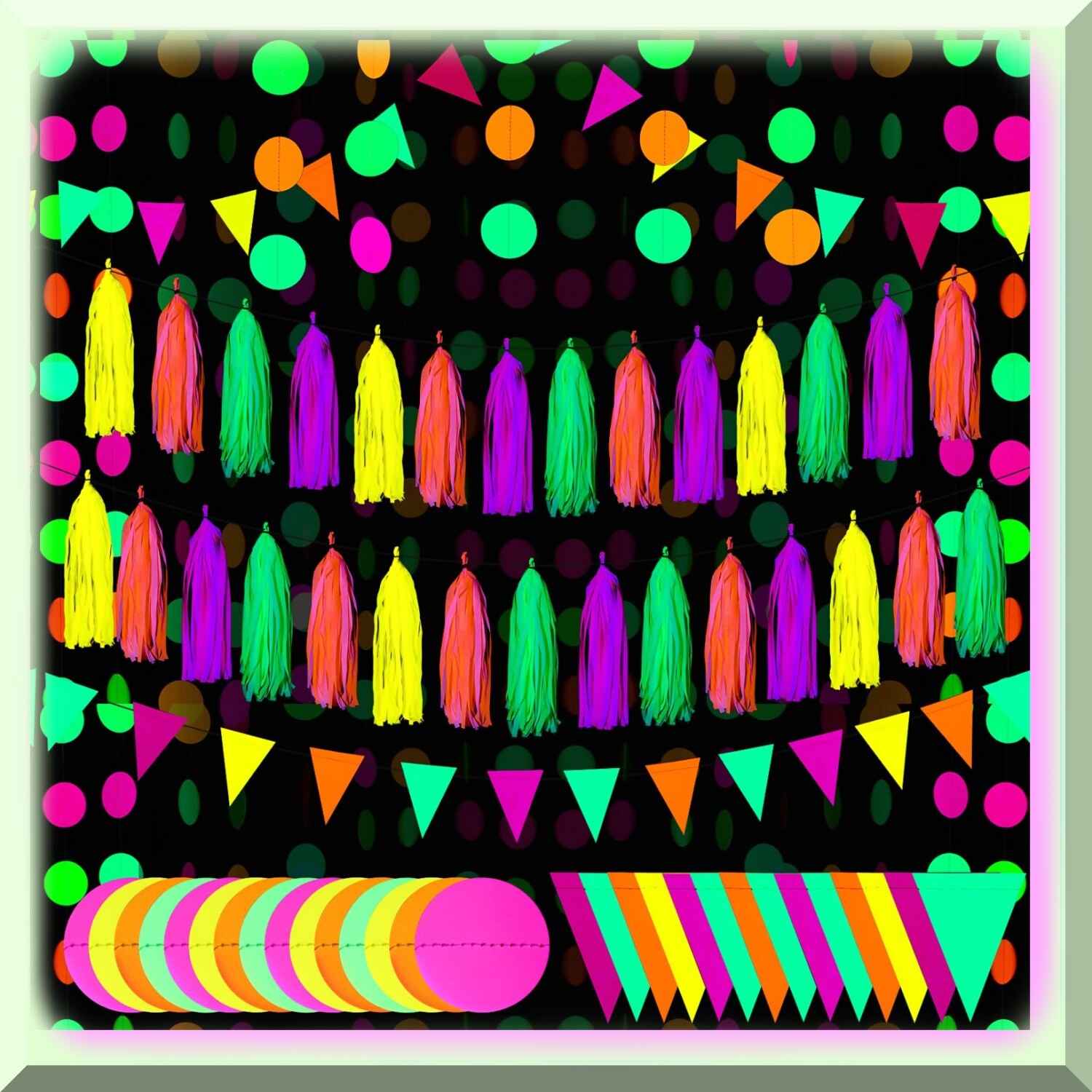 Neon Glow Party Pack with Garland Flags and Tels
