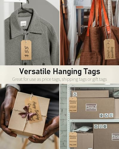 100 Pcs Kraft Tags Blank Shipping Tags with Elastic String Attached Hanging