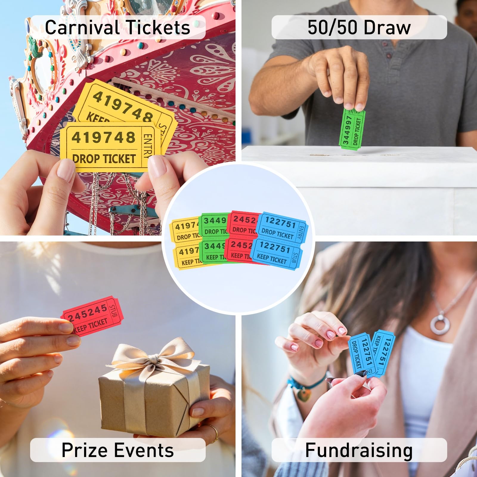 2000 Pcs 50/50 Raffle Tickets, Large Bold Numbers Double Tickets, 2″X2″ Ticket f