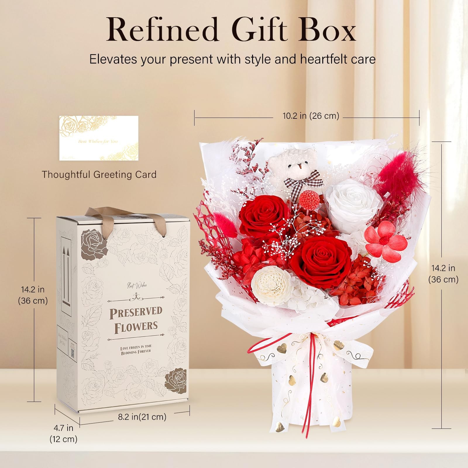 Preserved Flowers Bouquet with Bear, 3 Real Forever Flowers for Delivery, Lon…