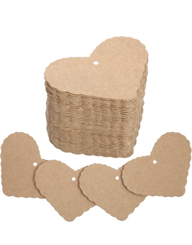 100 PCS Gift Tags with 100 Feet Natural Jute Twine Heart