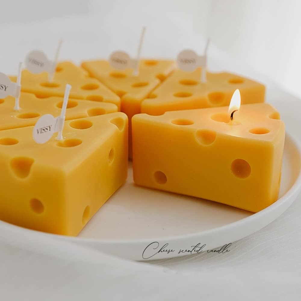 Cheese Shaped Scented Decorative Candle – Cute Fun Home Kitchen Food Decor Gift