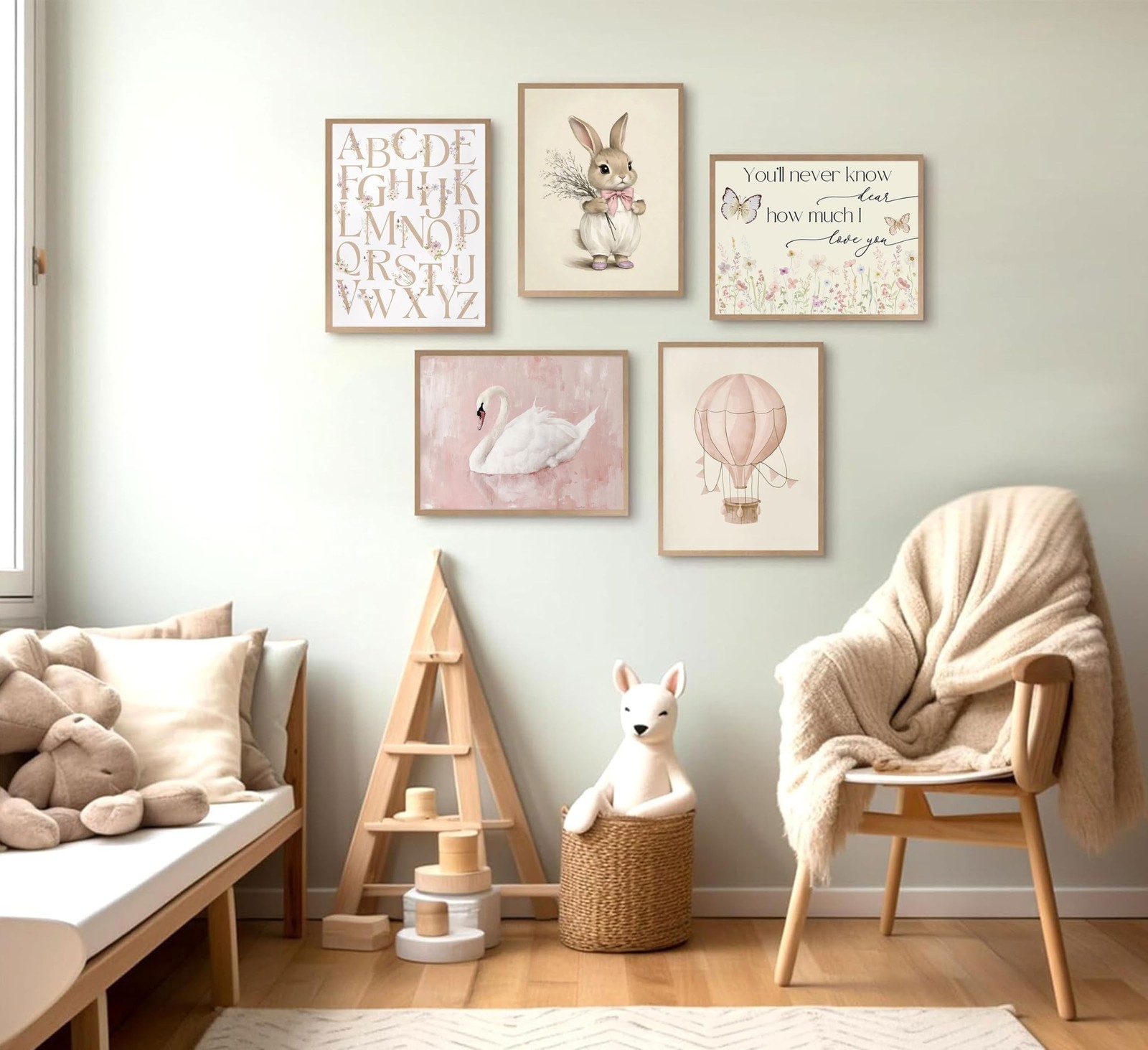 5Pcs Vintage Pink Nursery Wall Art Girl Baby Inspirational Canvas Paintings C…