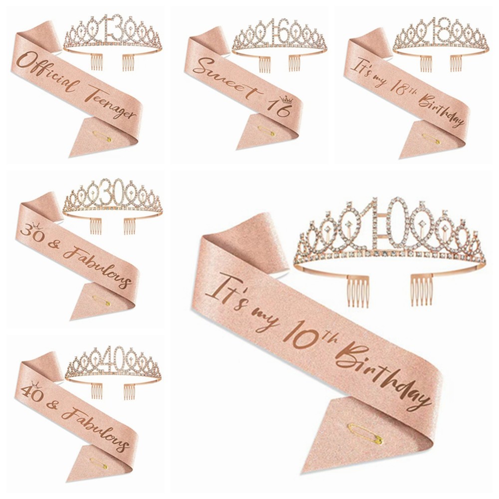 Tiara and Sash Set for Birthday Girls Women Milestone 10th – 40th