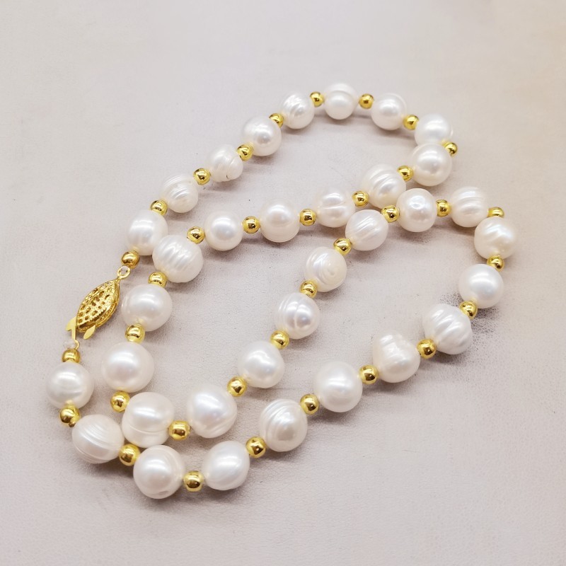 9-10mm White Natural Freshwater Pearl Necklace Bracelet Earring 18/7.5″ Gift