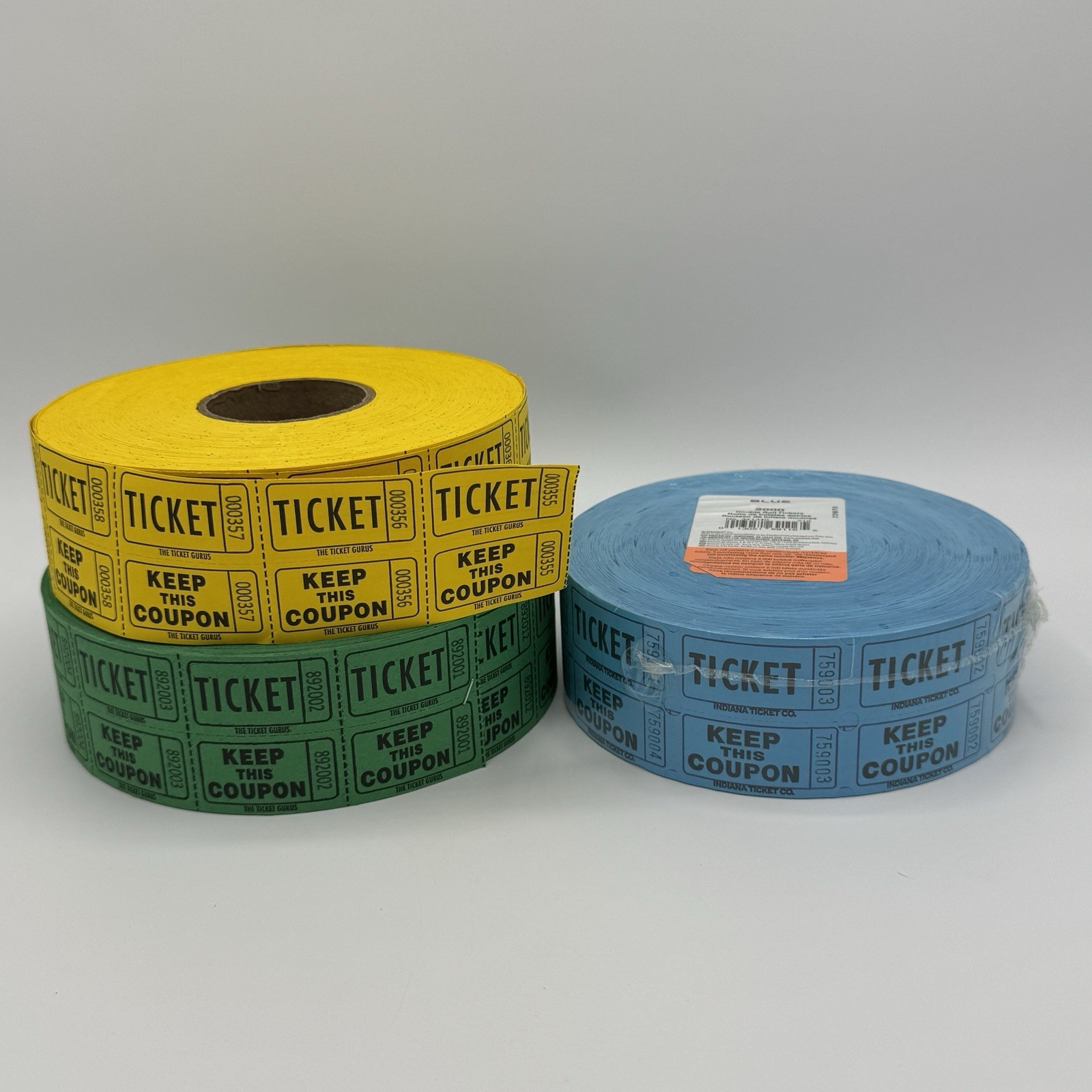 Double Roll Ticket Bundle 3 Rolls Blue Yellow & Green Amscan & The Ticket Gurus