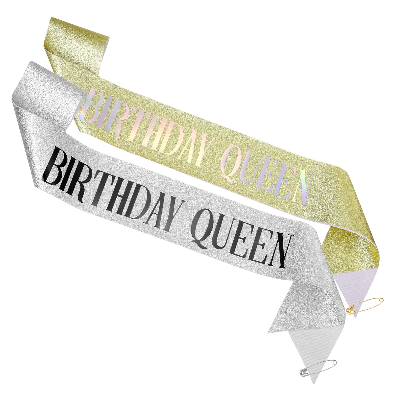 2-Pack Birthday Sash, Birthday Gift [Gold Glitter, Silver Glitter]