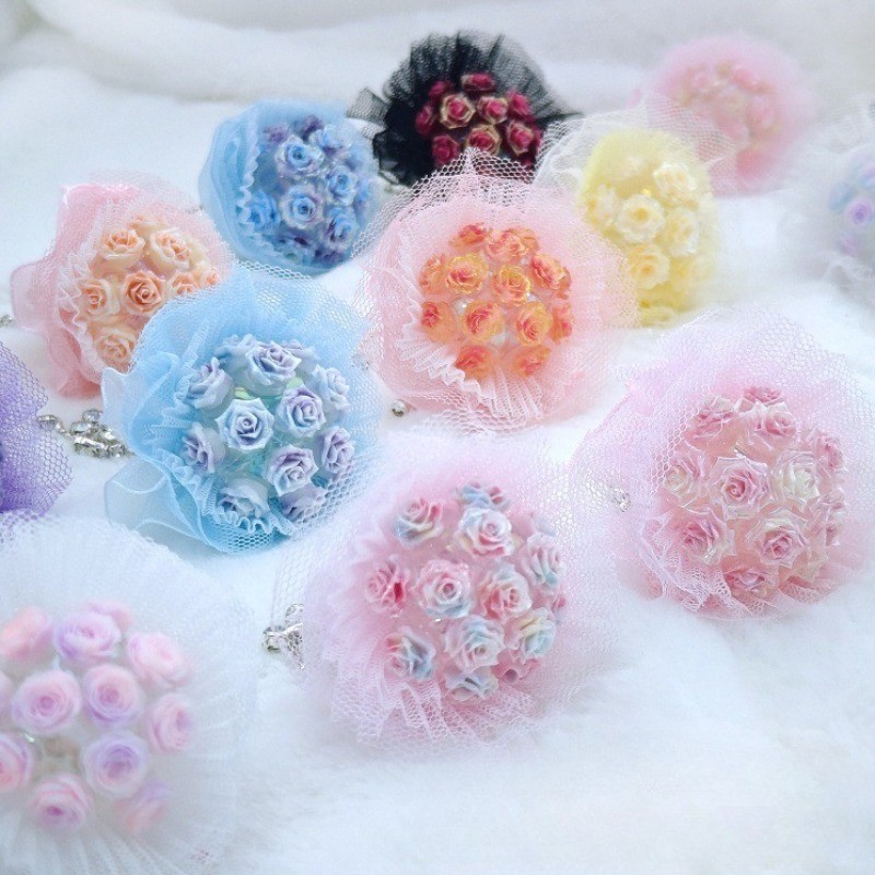 1PC Handmade Beaded Pens Decor with Hole Fringe Chain DIY Mini Lace Rose Bouquet
