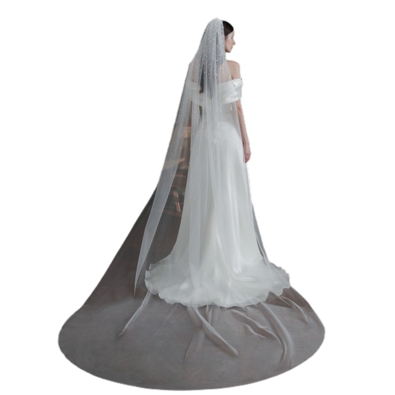 Chic Pearls Wedding Veil Short Bride Hair Accessoies White Veil