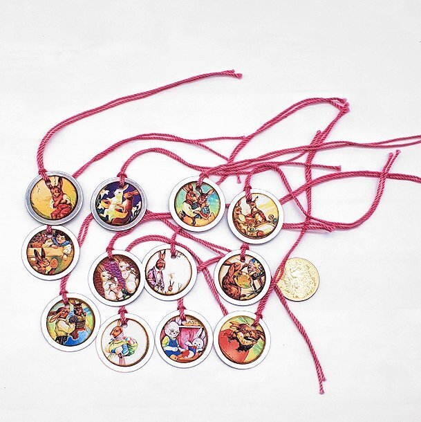 12-Easter-Vintage-Spring-Metal Rim-Parties-Smooth Cardstock-Gift-Hang-Tags