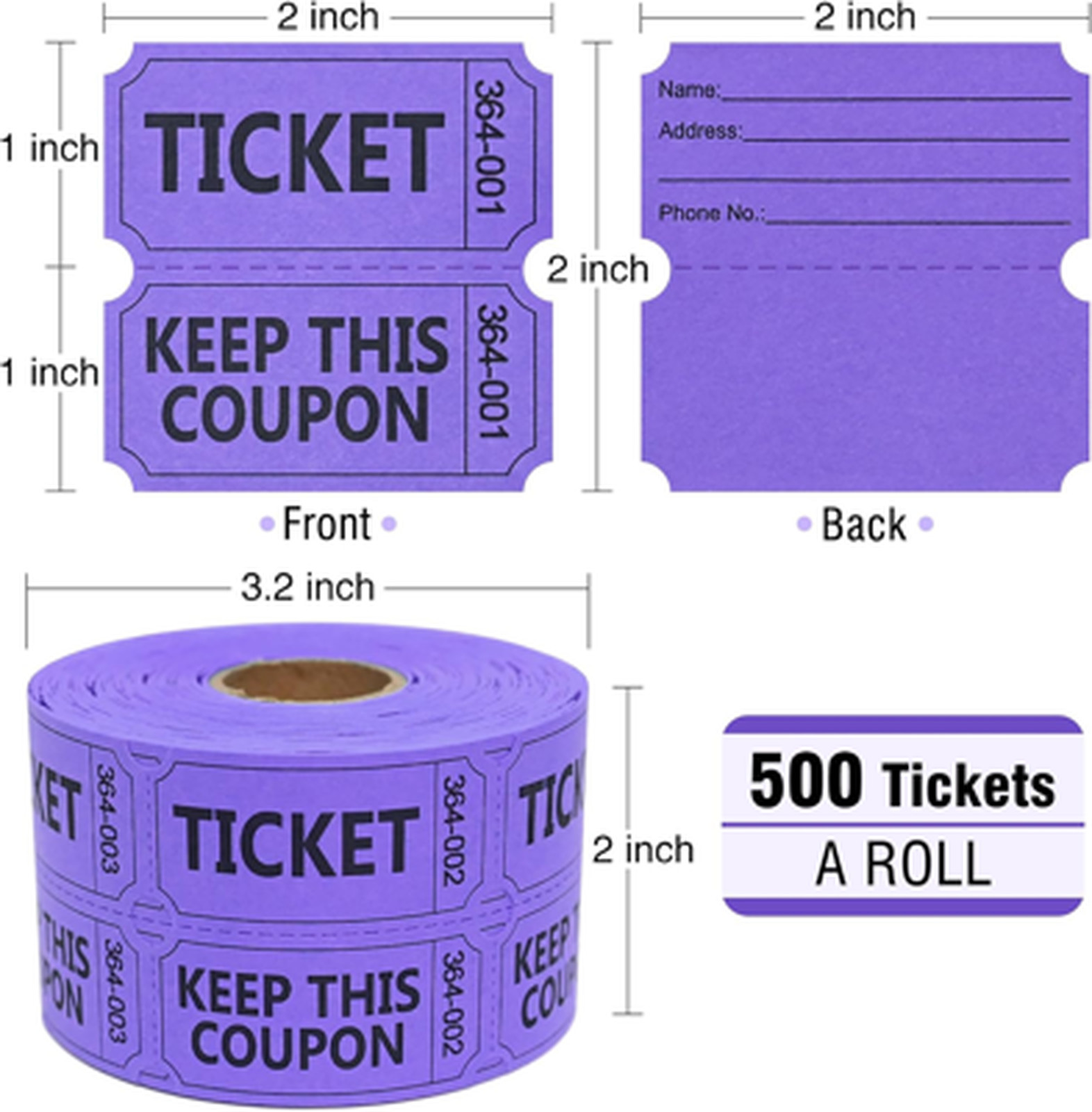 Raffle Tickets Roll Double 500 Count with Name Phone Number for Events Classroom