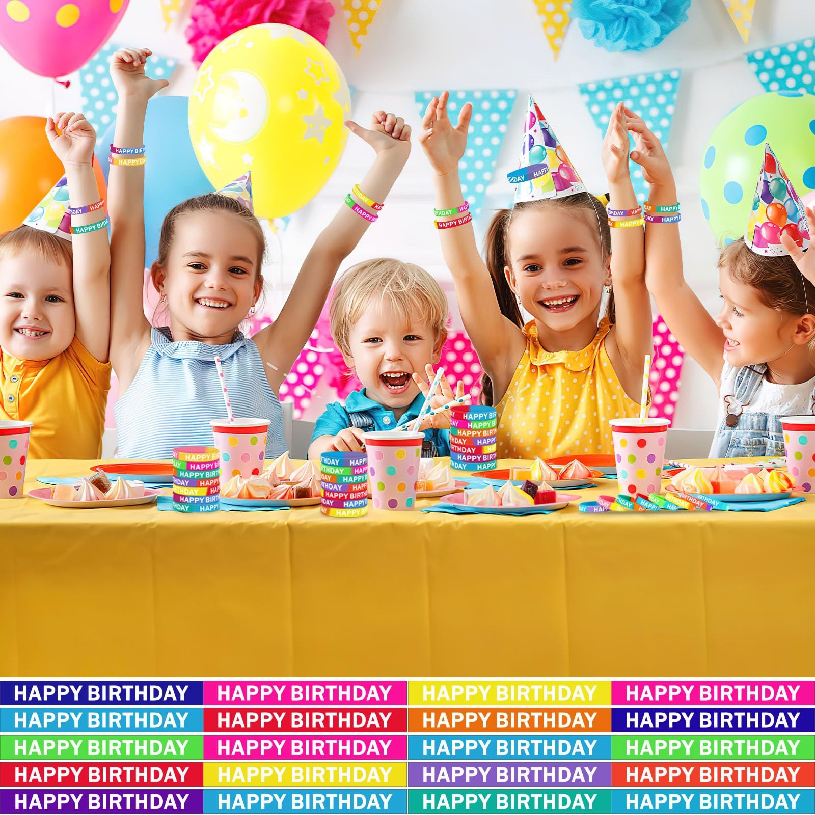 42pcs Happy Birthday Silicone Bracelets Colored Rubber Wristbands Accessories…