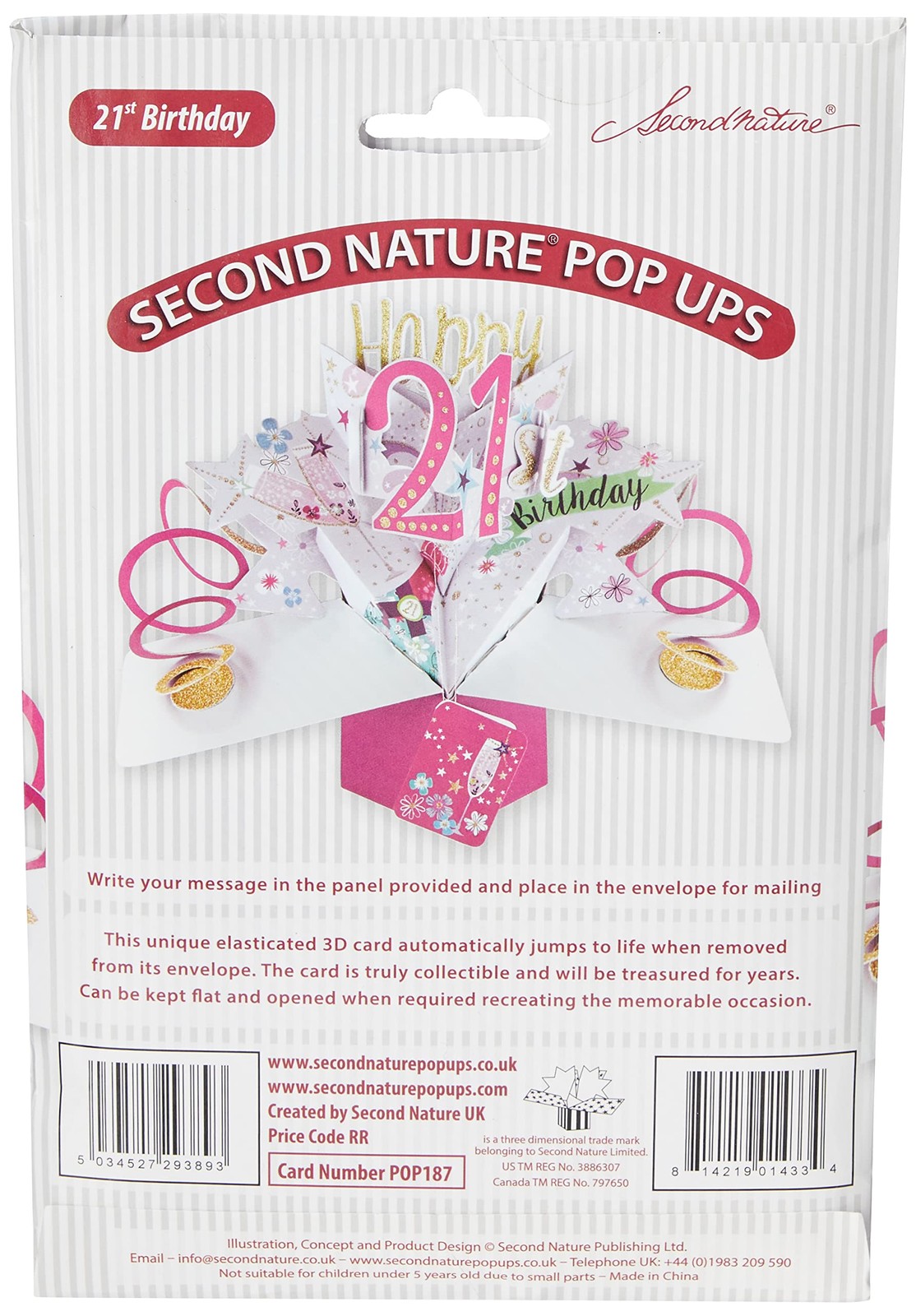 Happy 21st Birthday Open : 210 x 250mm (approx) / closed : 170 x 120mm, Pink