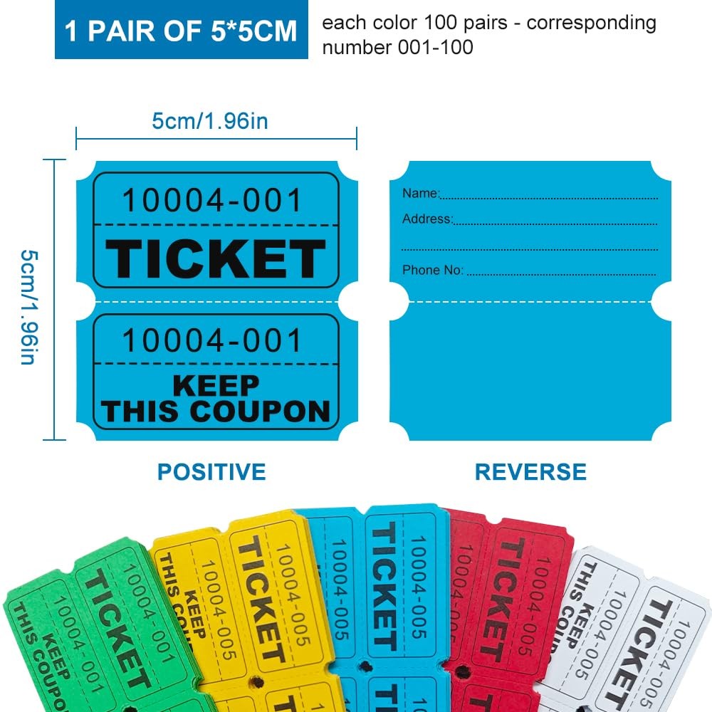 NEW NOAM 1000 Pcs Raffle Tickets Roll, 50/50 Raffle Tickets for Events, Fundr…