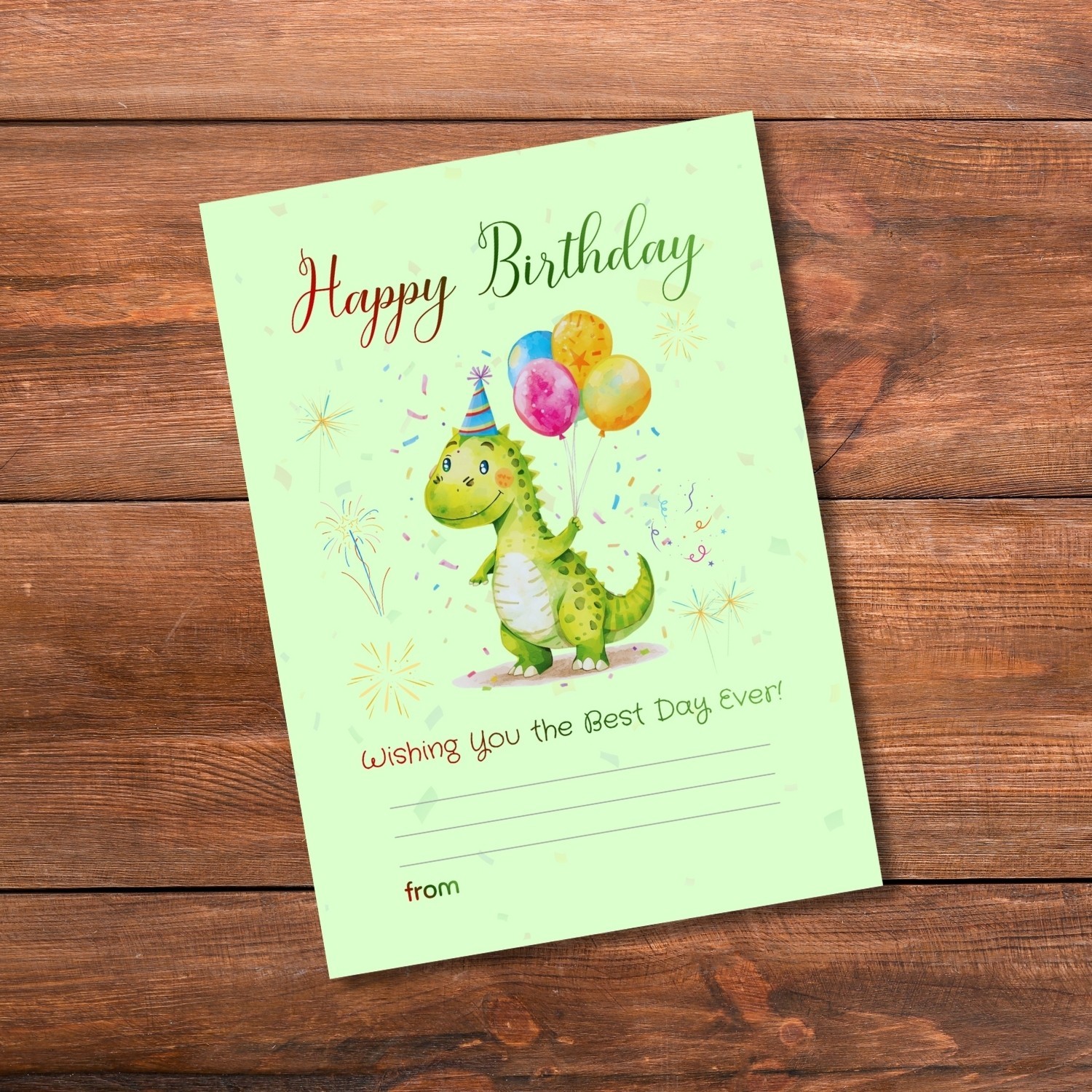 Cute Dinosaur Birthday Card for Kids | Printable Digital Download