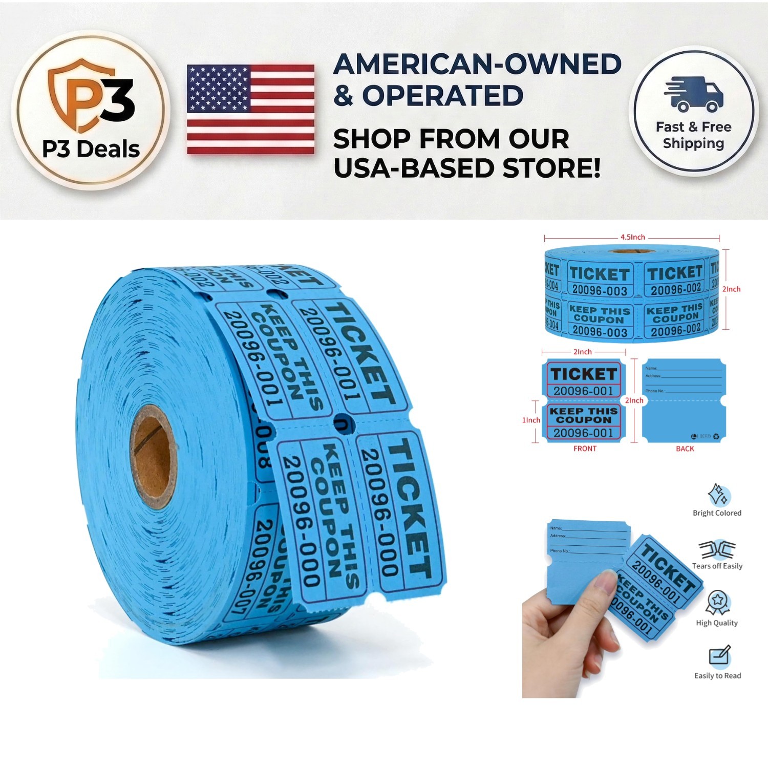 Consecutive Numbered Raffle Tickets – 1000 Double Stubs for School Dances