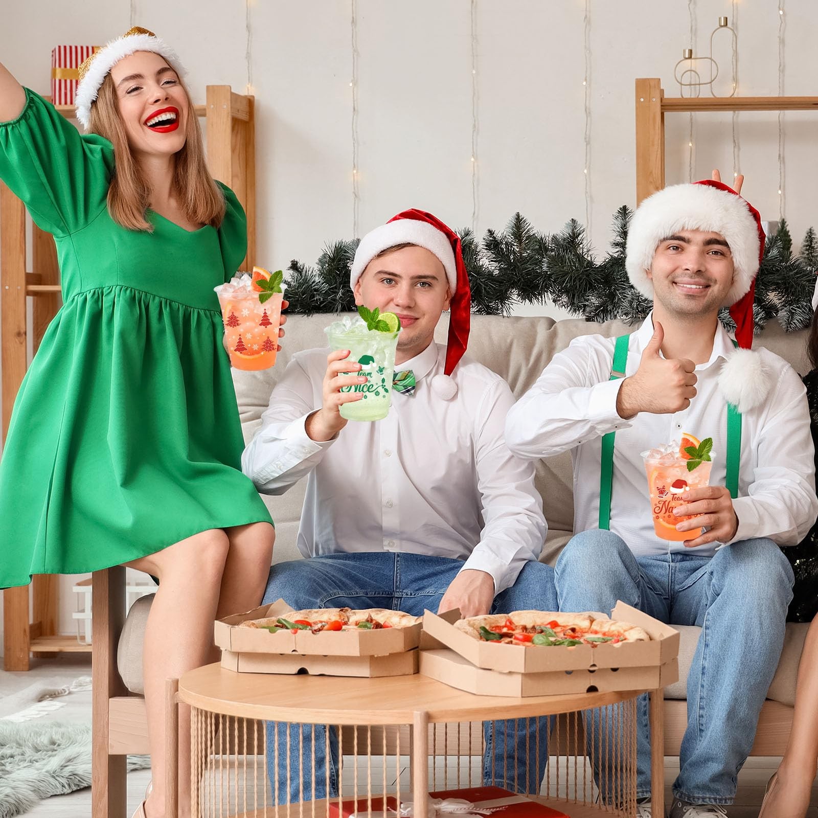 50 Pcs 12OZ Christmas Party Cups,Christmas Plastic standard, Naughty or Nice