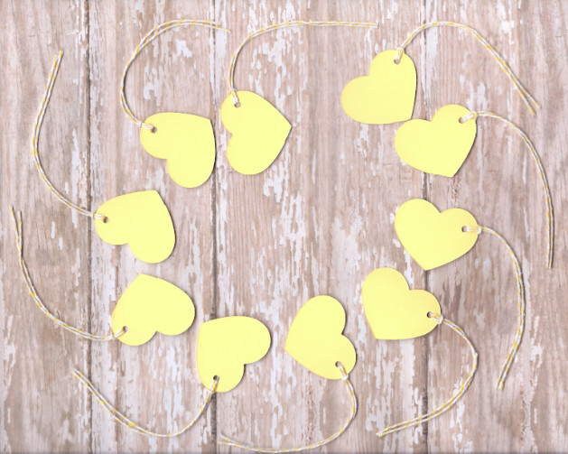 50 Yellow Heart Shaped Gift Tags – Wedding Party Favor Valentines Price Labels