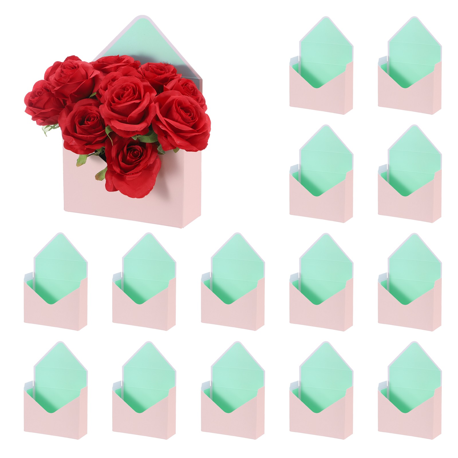 Florist Bouquet Envelope Box, 20 Pack, Pink/Green