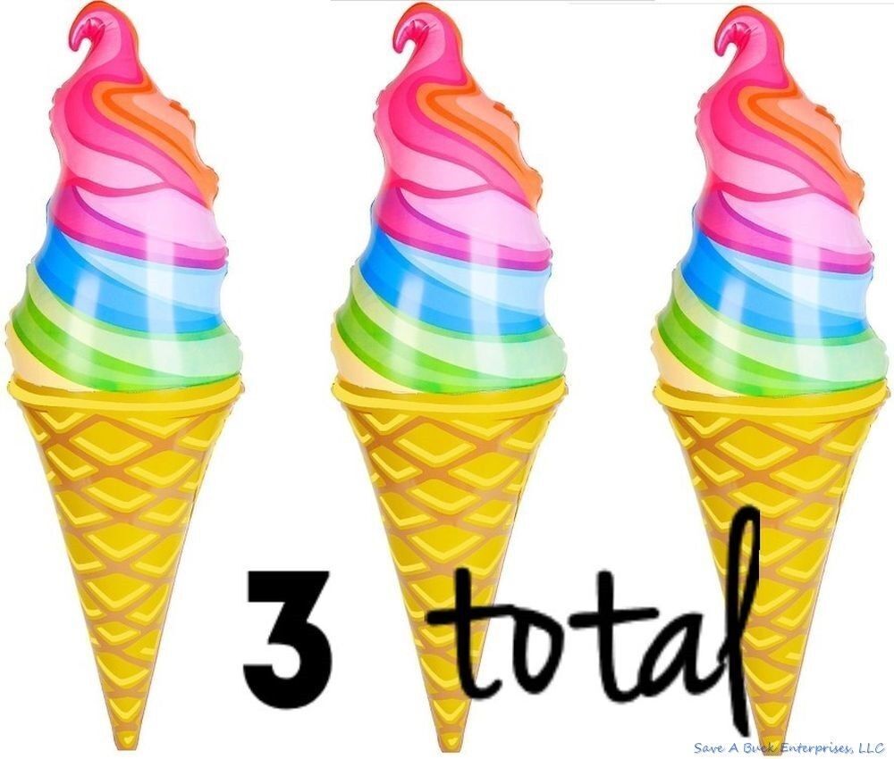 3 RAINBOW SWIRL Inflatable Ice Cream Cone – Wonka Pool Toy Pride Party Decor